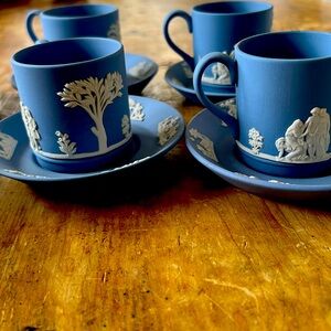 Wedgewood Blue Jasperware Set of 8 espresso Cups and Saucers Vintage Excellent